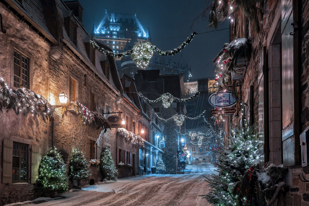 photography of quiet city street at night