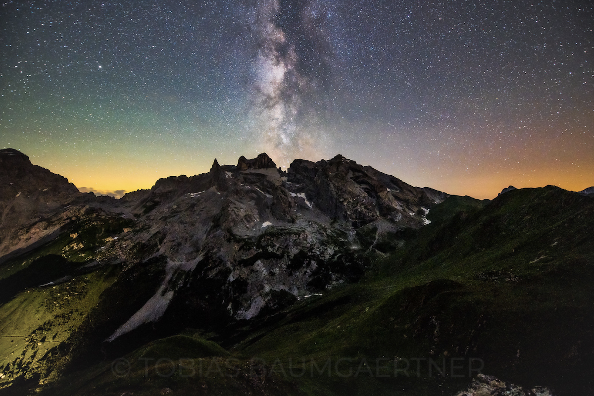 landscape of mountain range at night